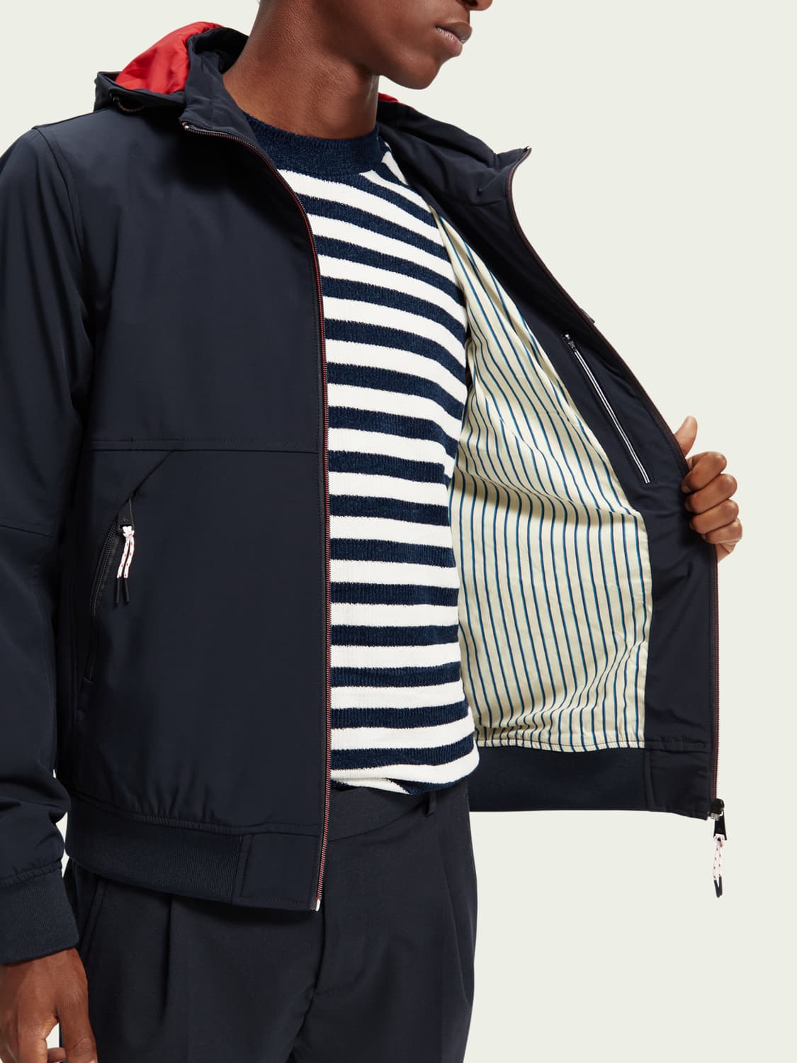 Stretch nylon hooded jacket