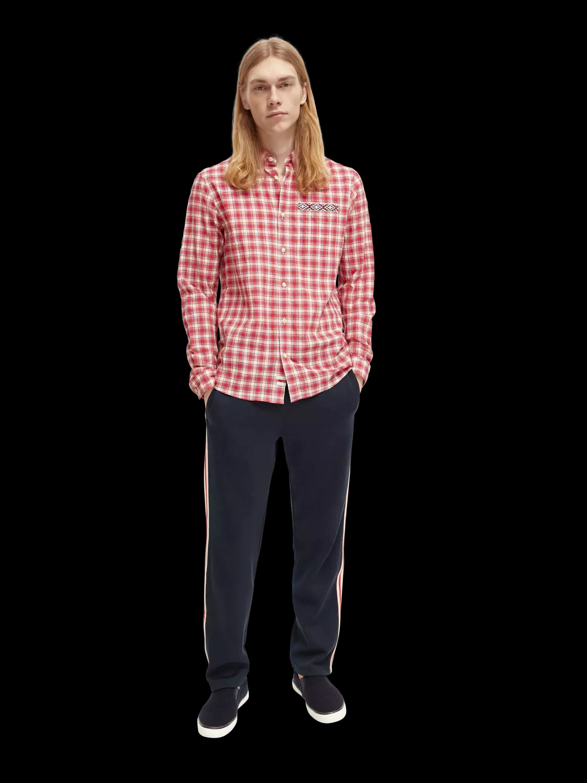 Crinkle check shirt tape detai