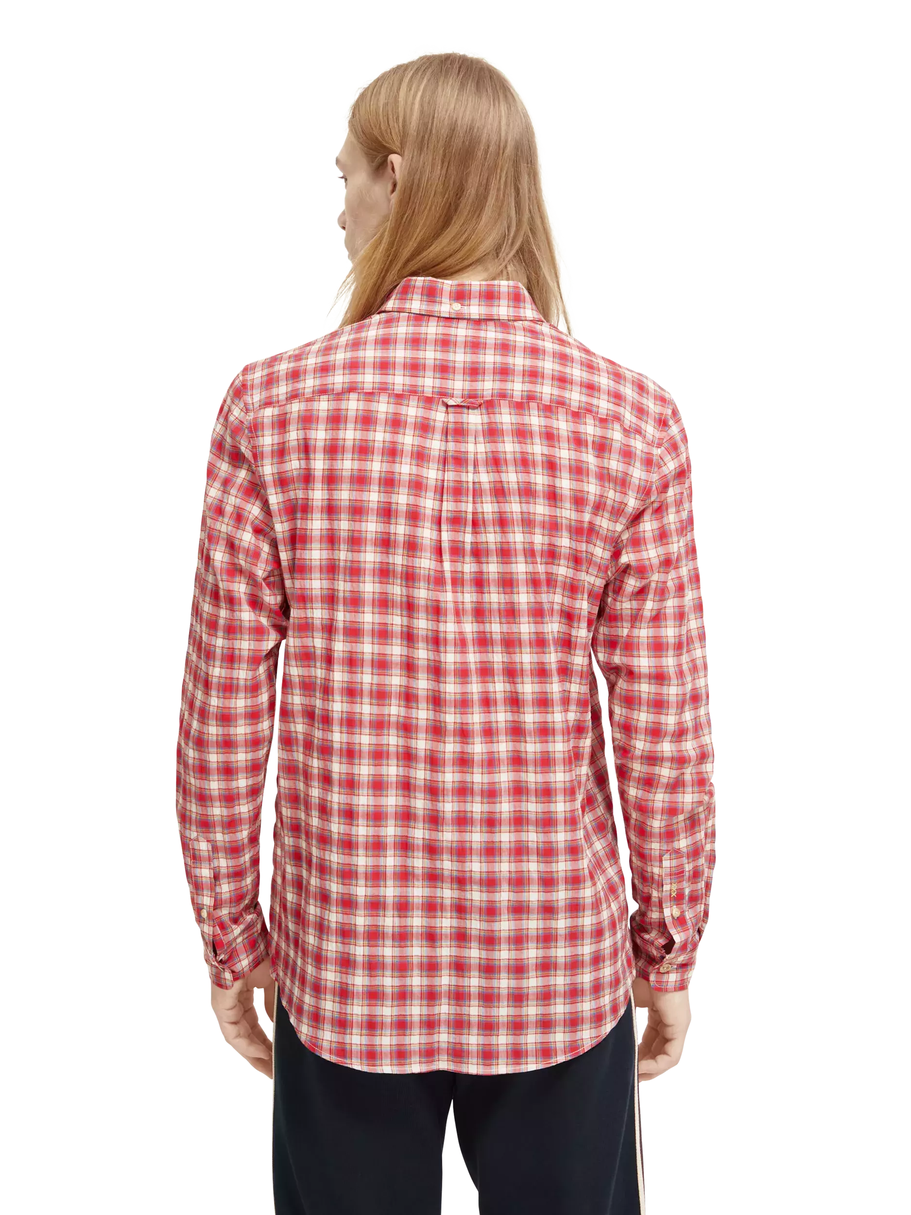 Crinkle check shirt tape detai