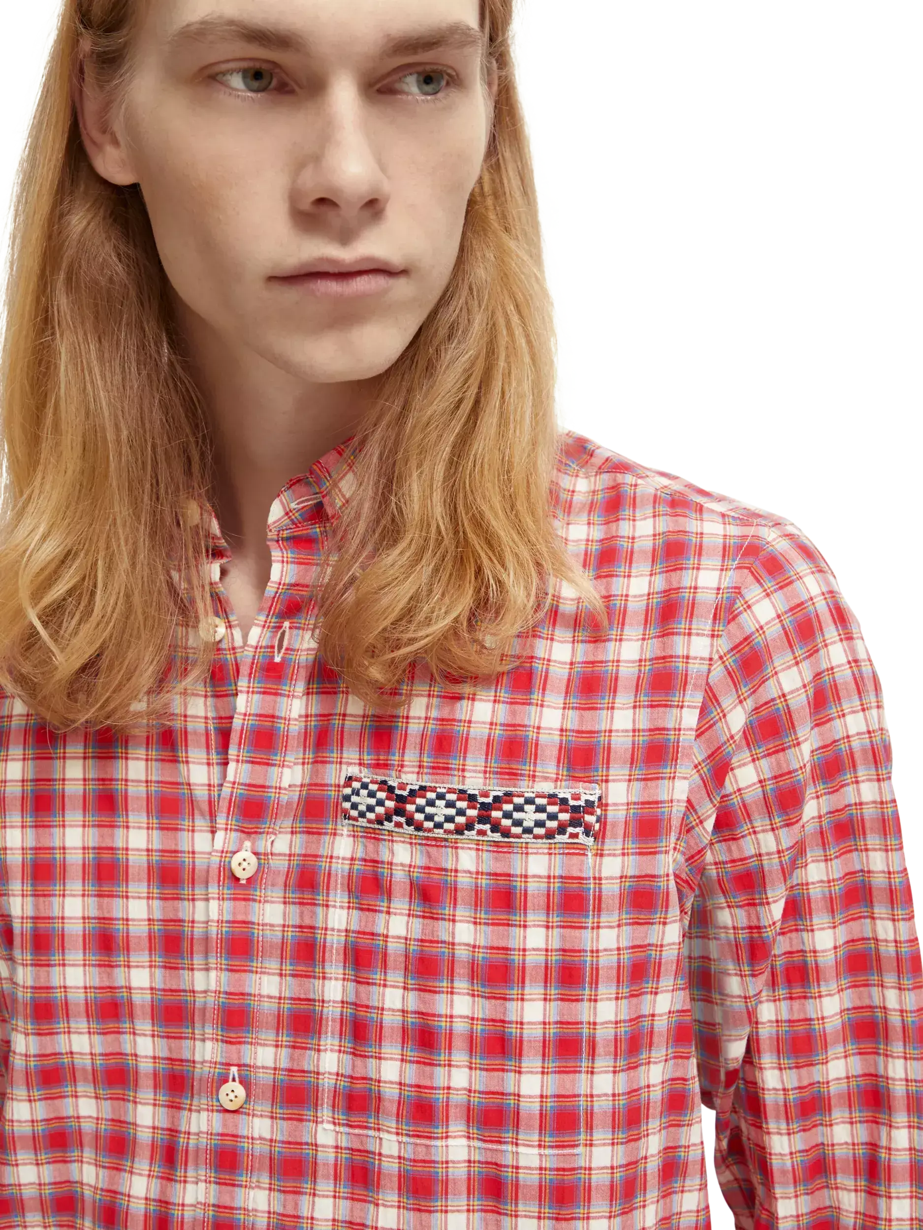 Crinkle check shirt tape detai