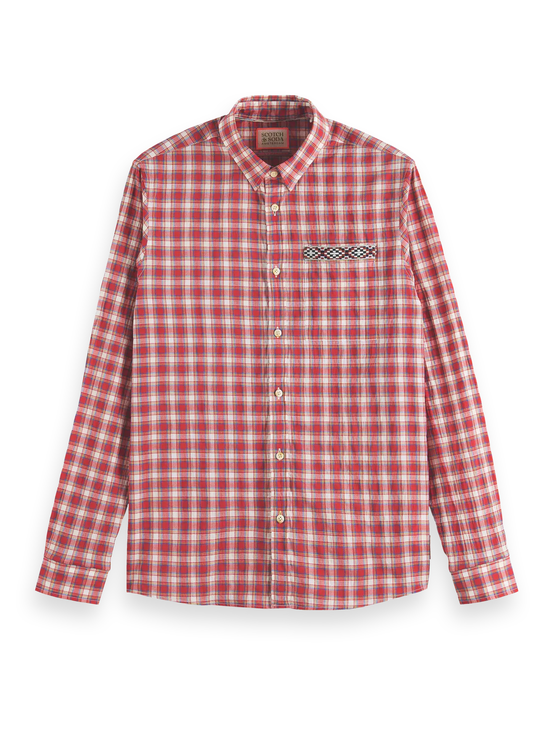 Crinkle check shirt tape detai