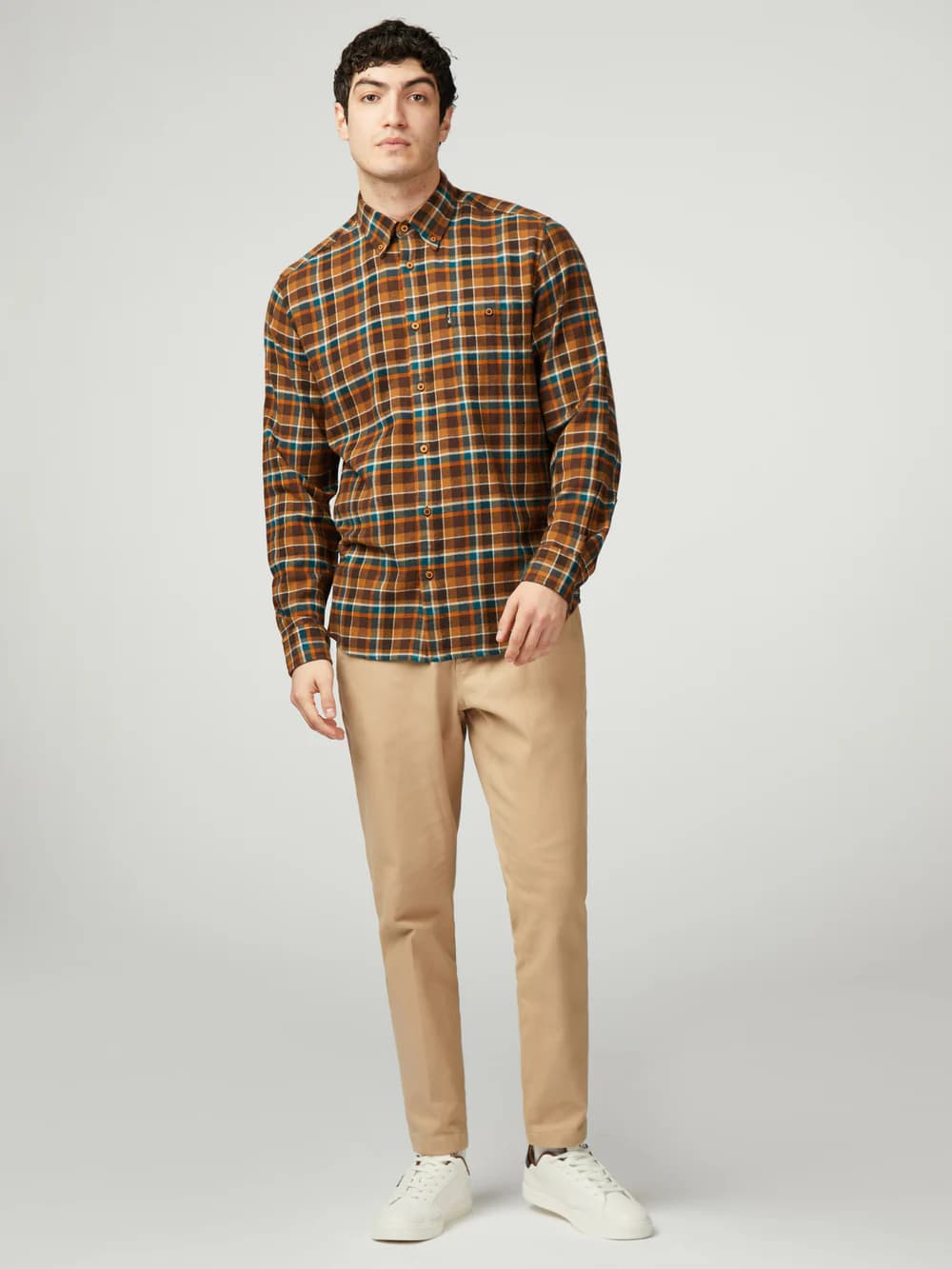 Brushed plaid check casual shi