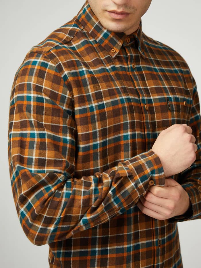 Brushed plaid check casual shi