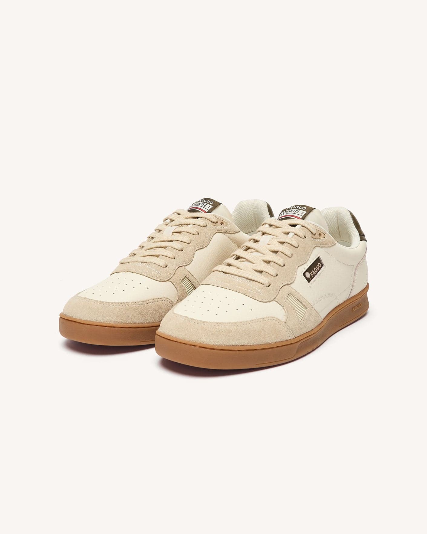 COMMUTE 1 sneakers van ecru-kaki leer