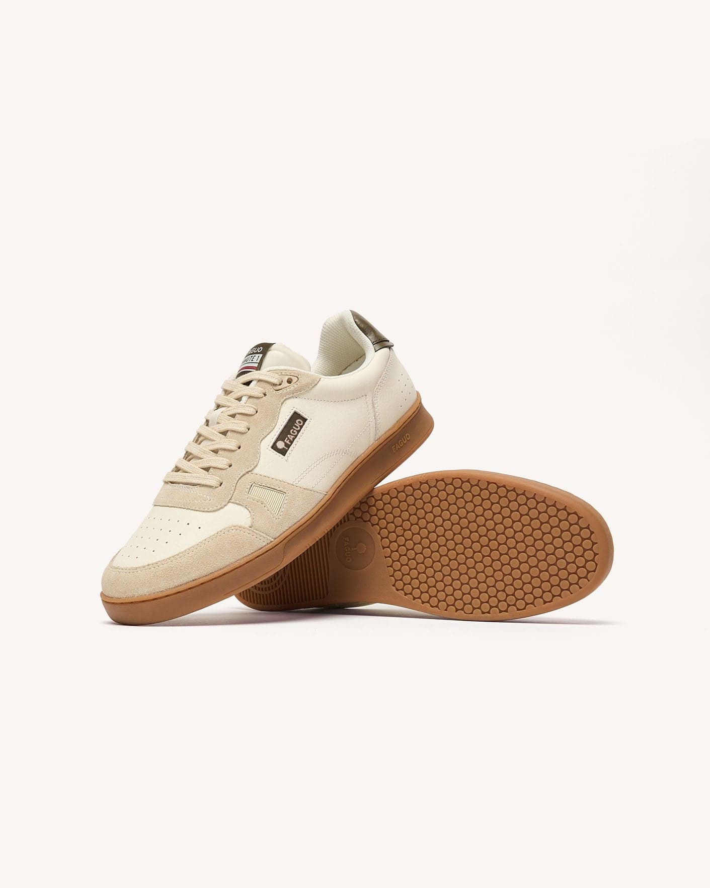 COMMUTE 1 sneakers van ecru-kaki leer