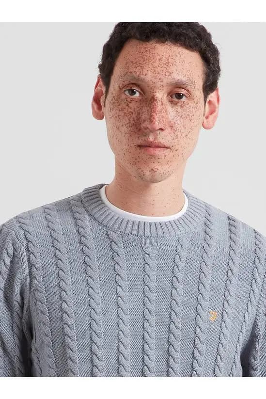 Farah Knight Cable Sweater Icelandic Blue
