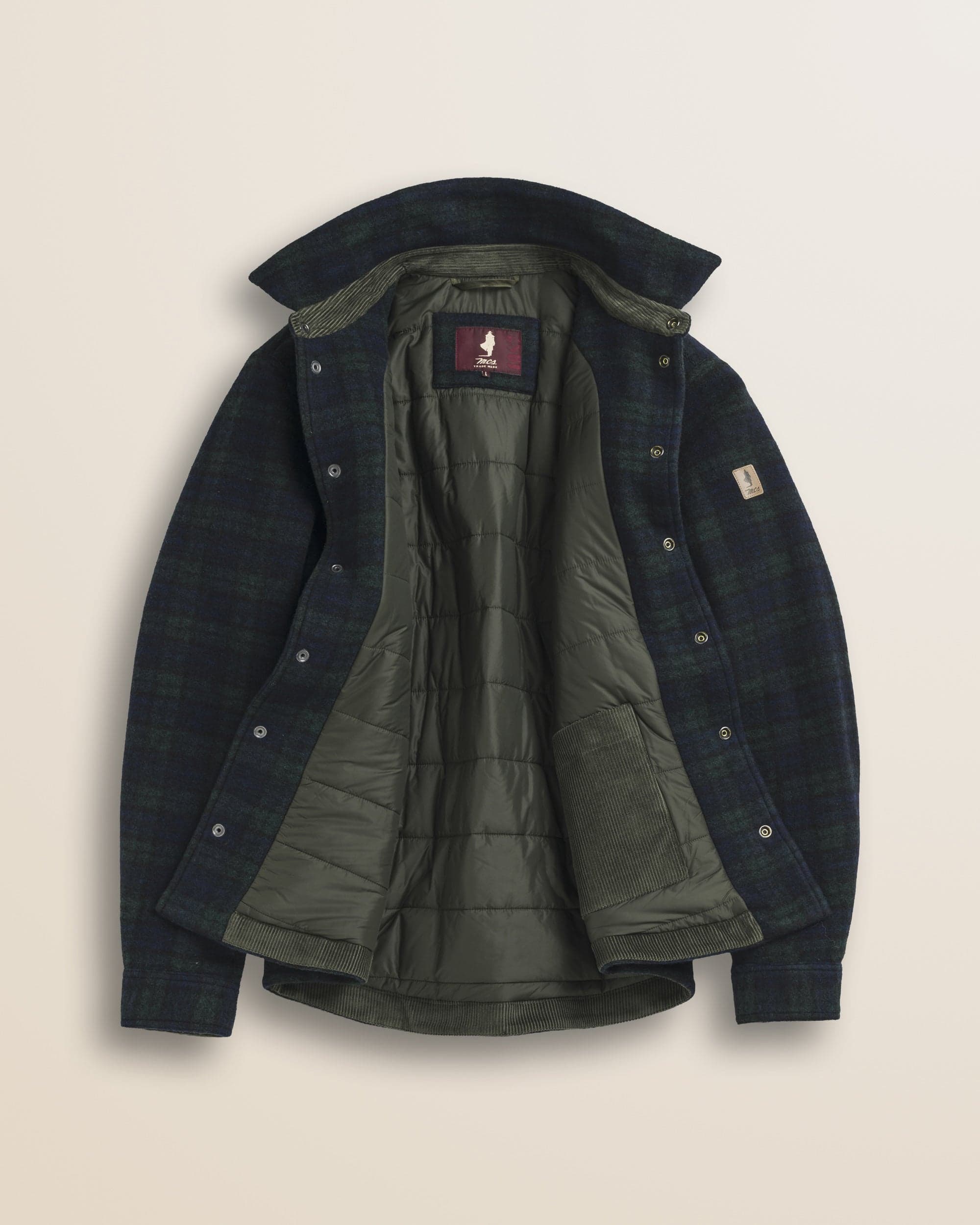 MCS Padded Melton Wool Check Peacoat - Black Watch Check