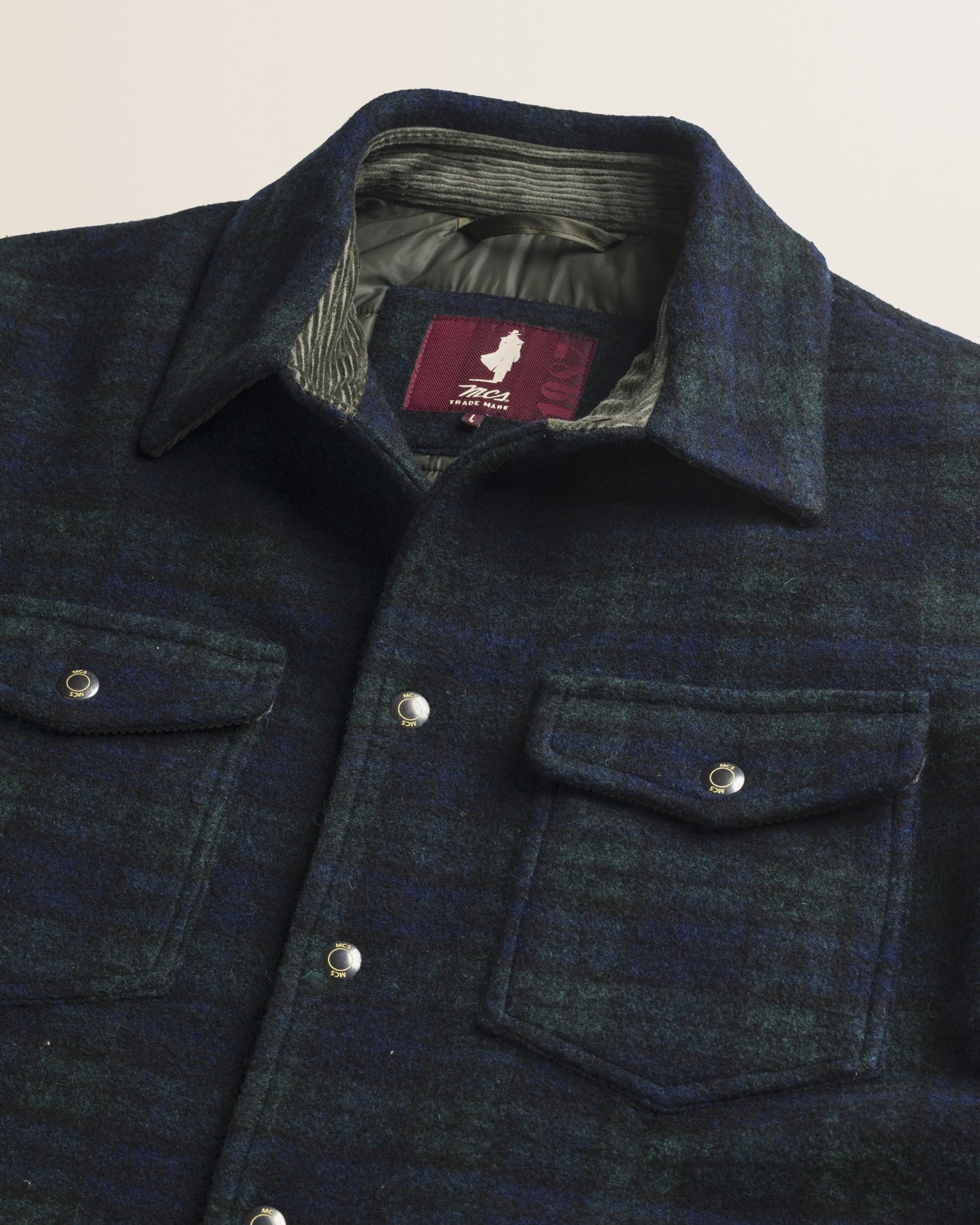 MCS Padded Melton Wool Check Peacoat - Black Watch Check
