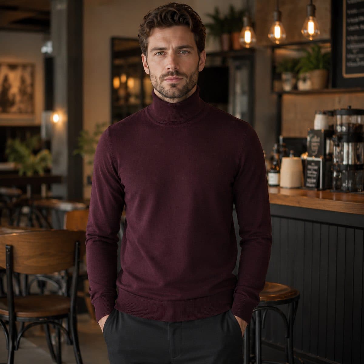 OLYMP merino roll-neck sweater 015012/37, Bordeaux