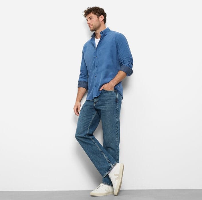 OLYMP Casual fine-cord shirt, Regular Fit, button-down, blue