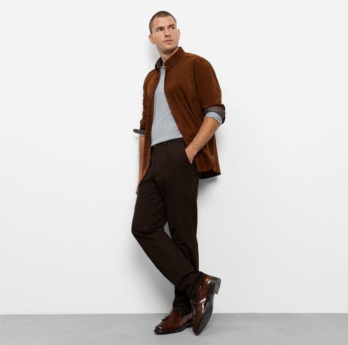 OLYMP Casual fijncord overhemd Caramel