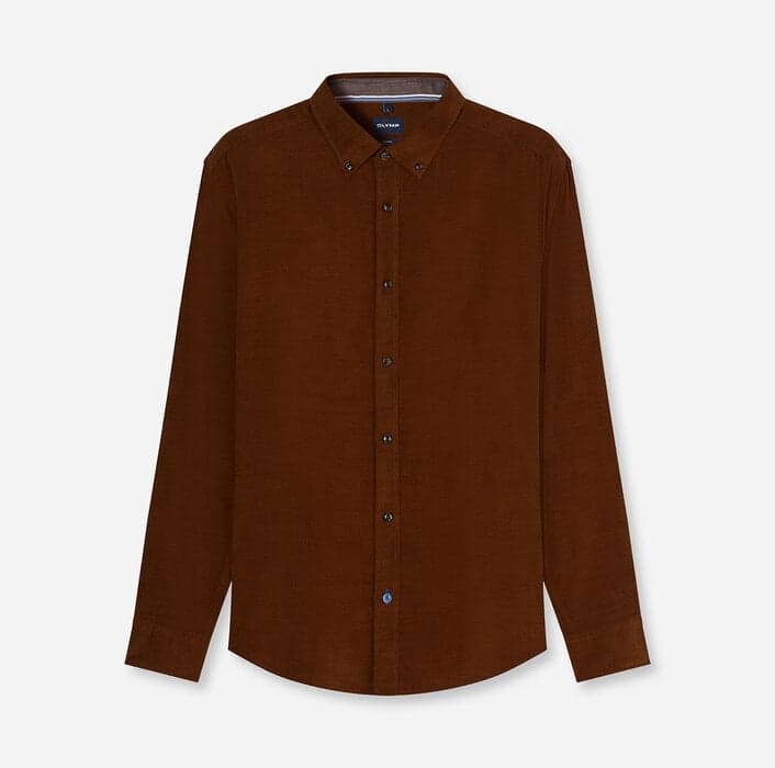 OLYMP Casual fijncord overhemd Caramel