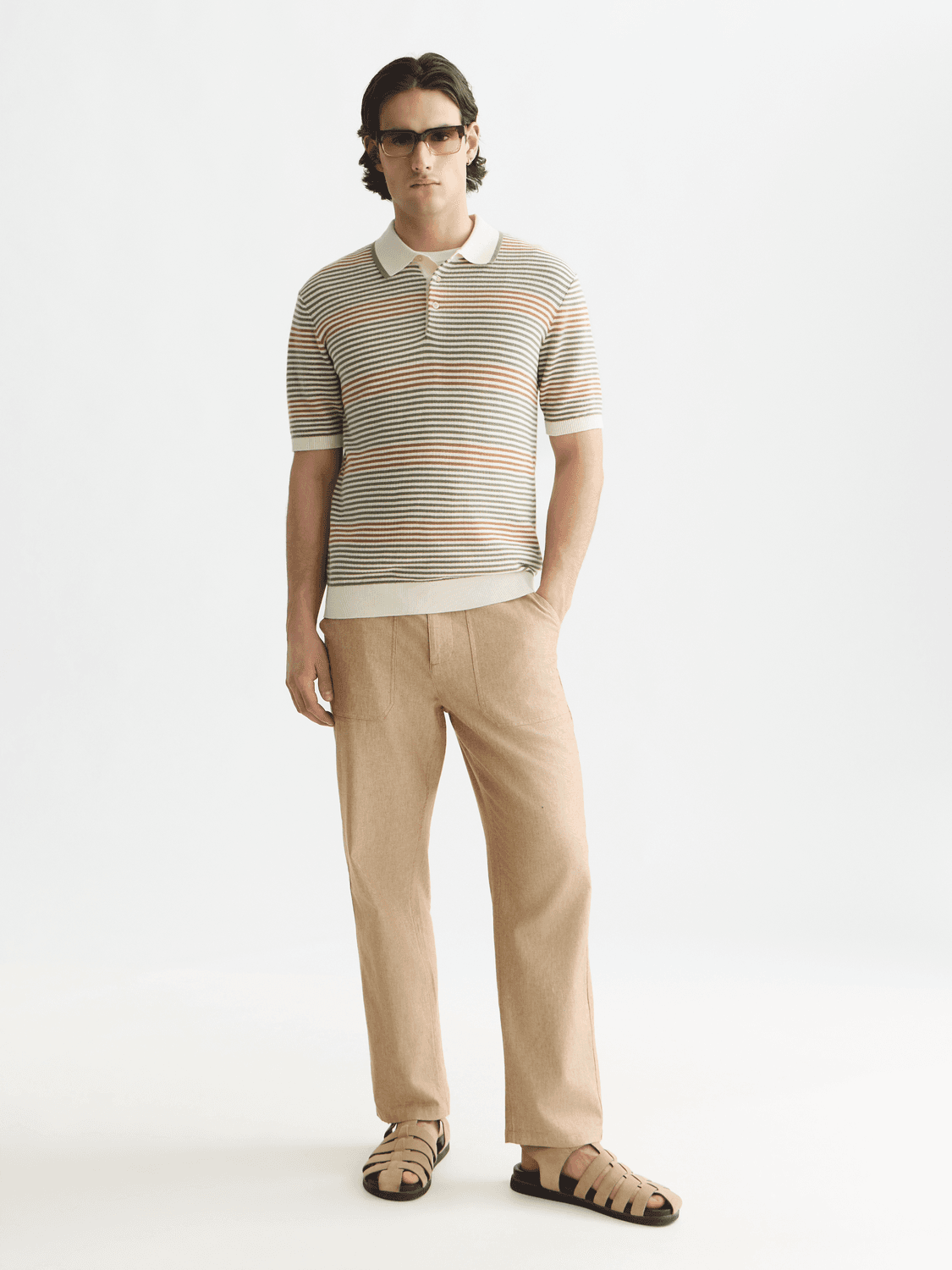 STRIPED STRUCTURED KNITTED REGULAR-FIT POLO
