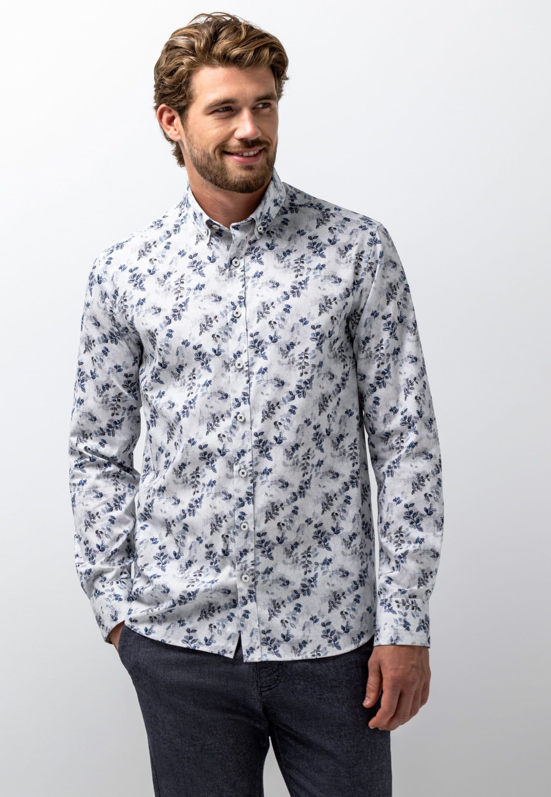 Overhemd met print en structuur 214-26217-5659