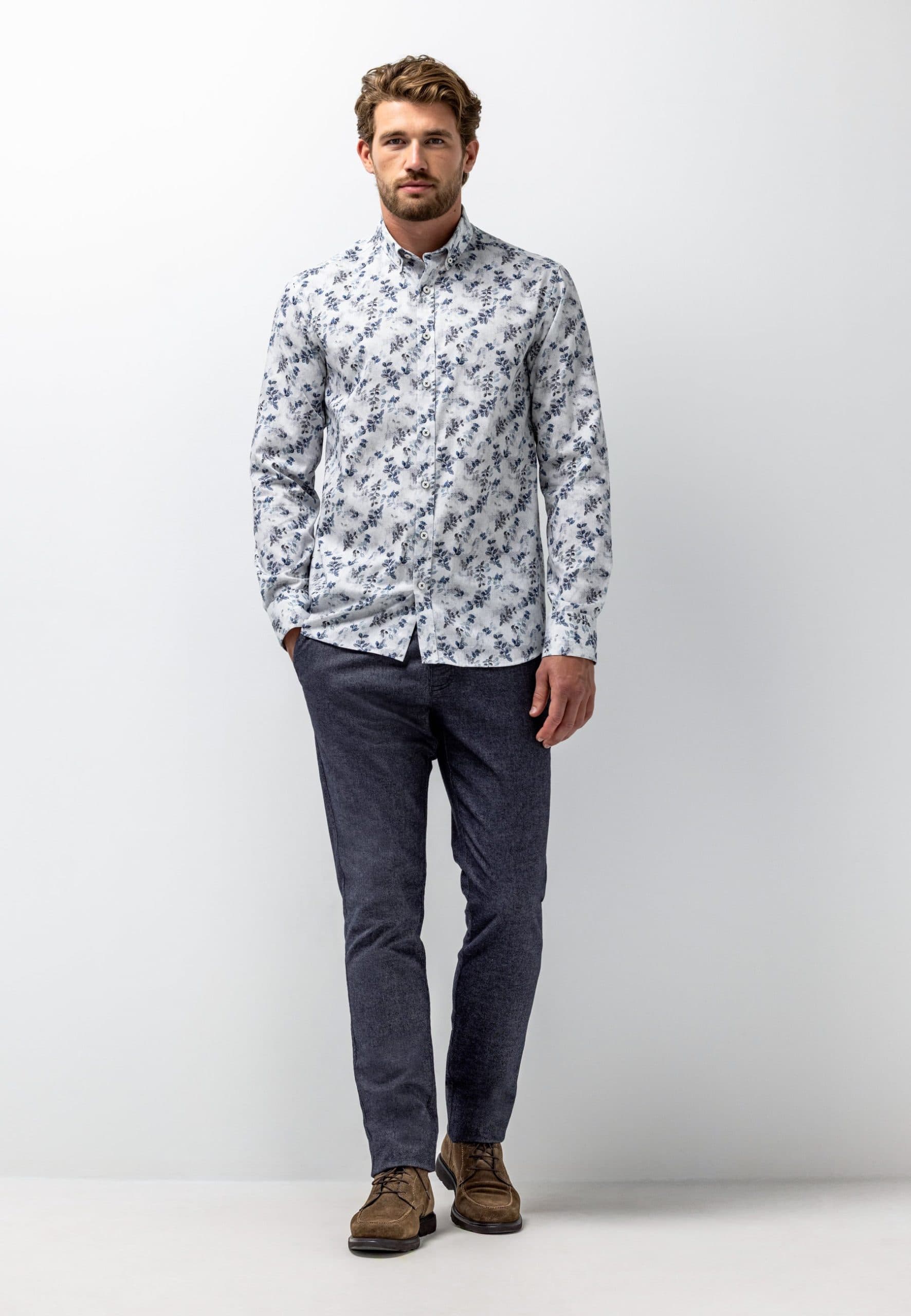 Overhemd met print en structuur 214-26217-5659