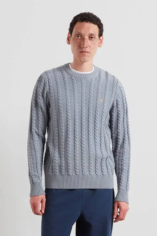 Farah Knight Cable Sweater Icelandic Blue
