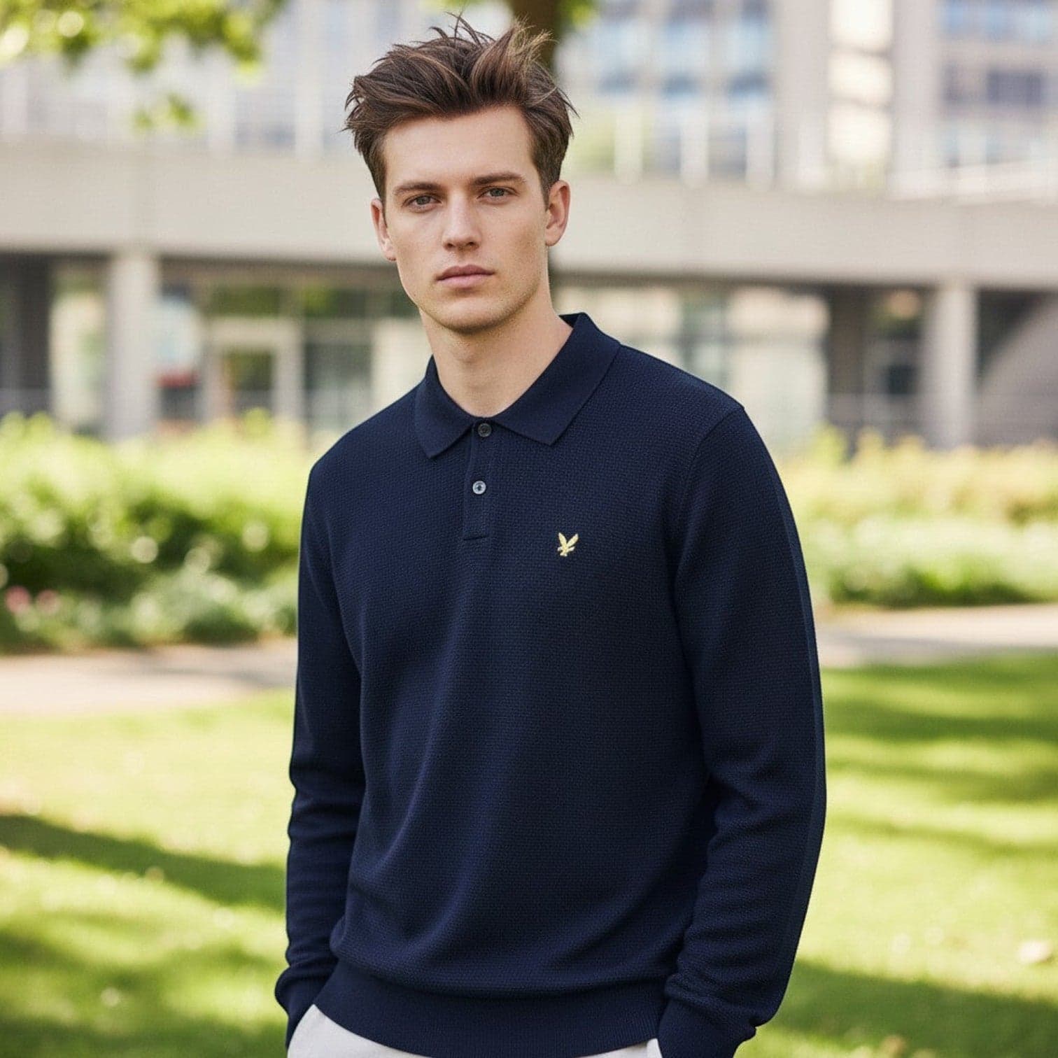 Lyle & Scott Panelled Waffle Knitted Polo KN2570V