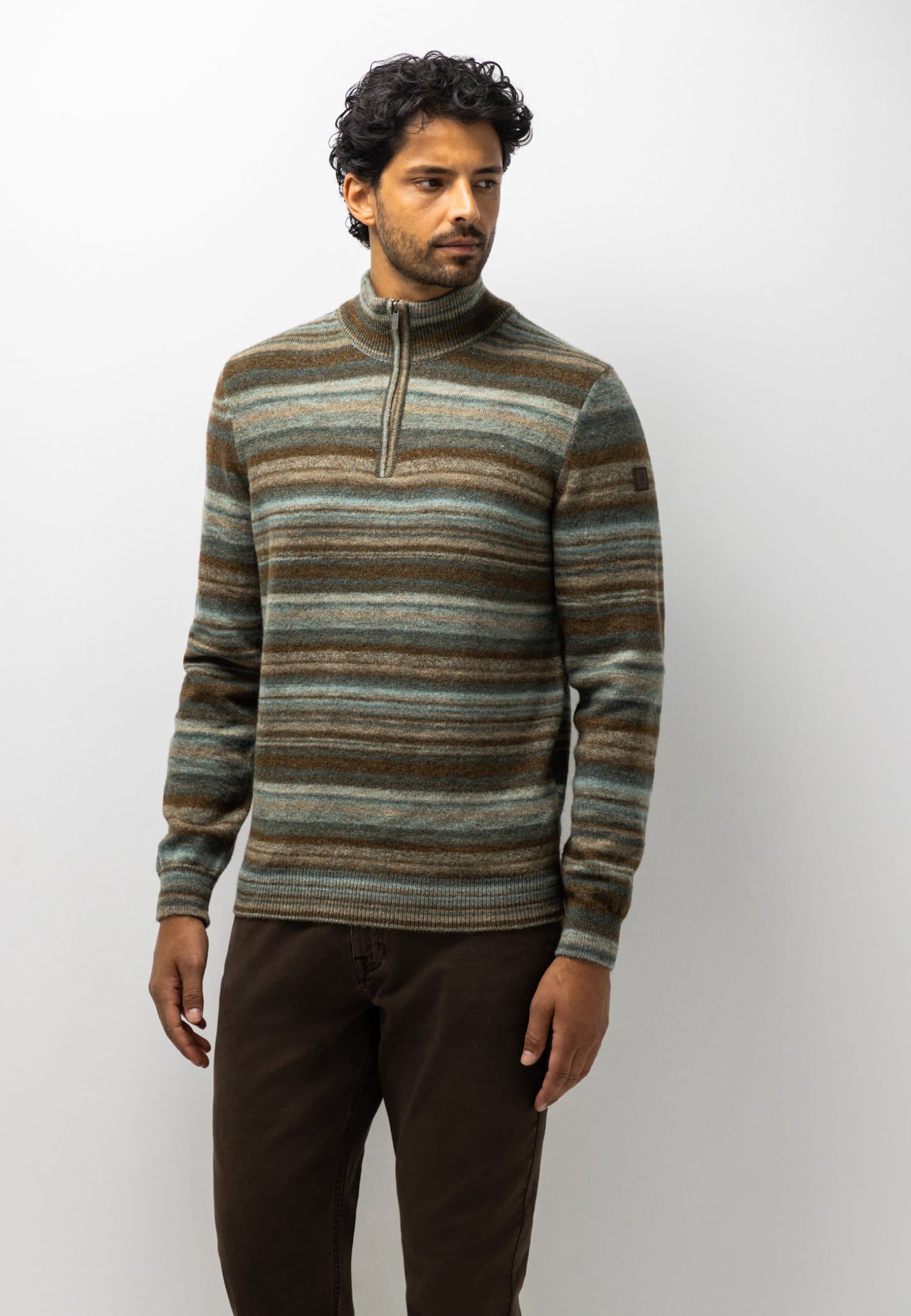 State of Art gestreepte trui met halve rits