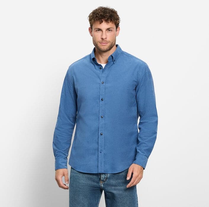 OLYMP Casual fine-cord shirt, Regular Fit, button-down, blue
