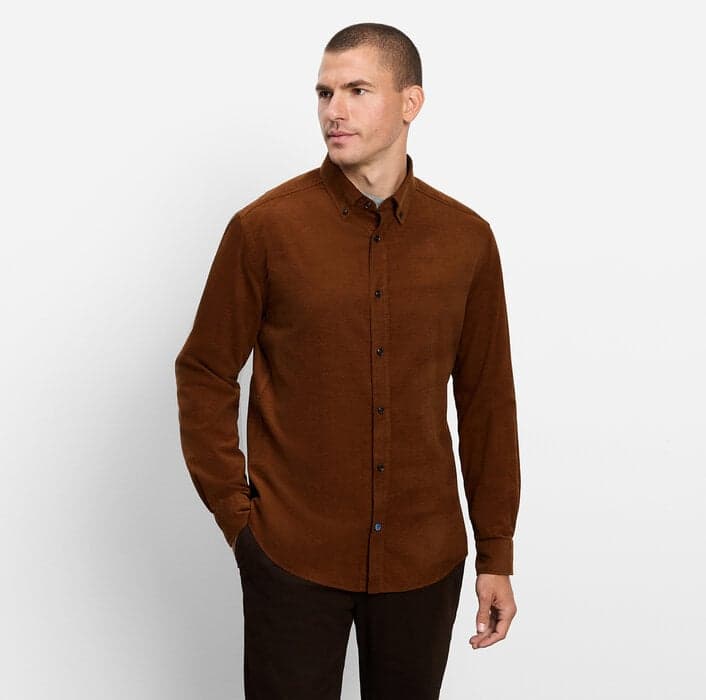 OLYMP Casual fijncord overhemd Caramel