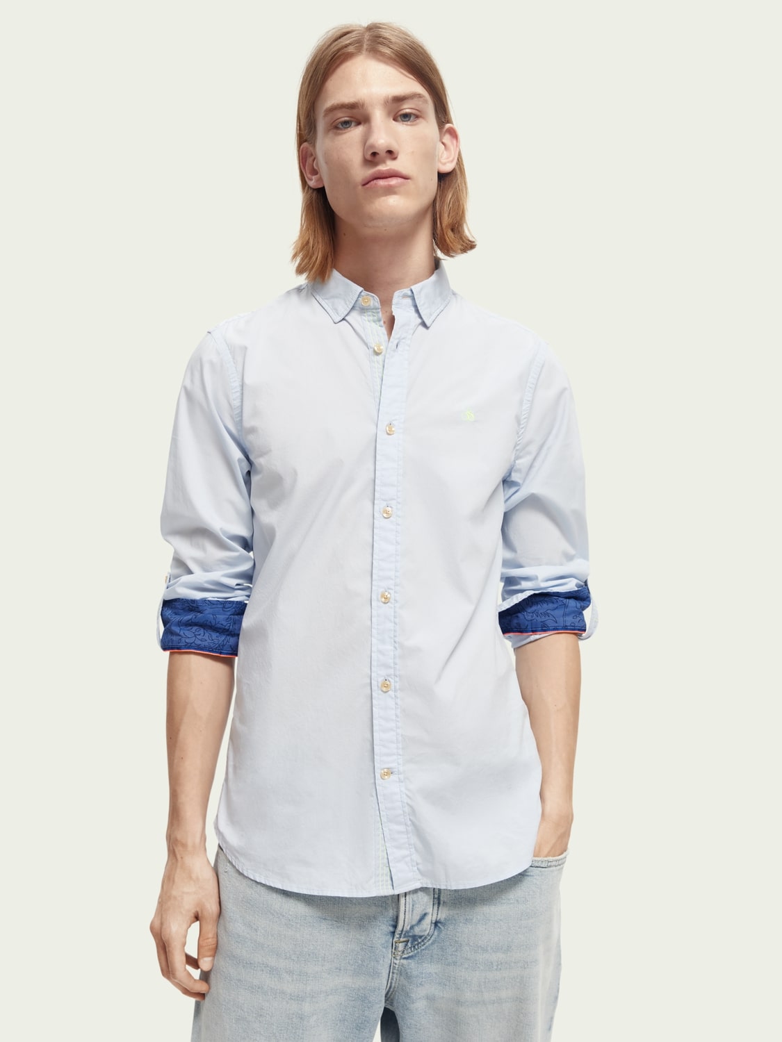 Slim fit contrast poplin