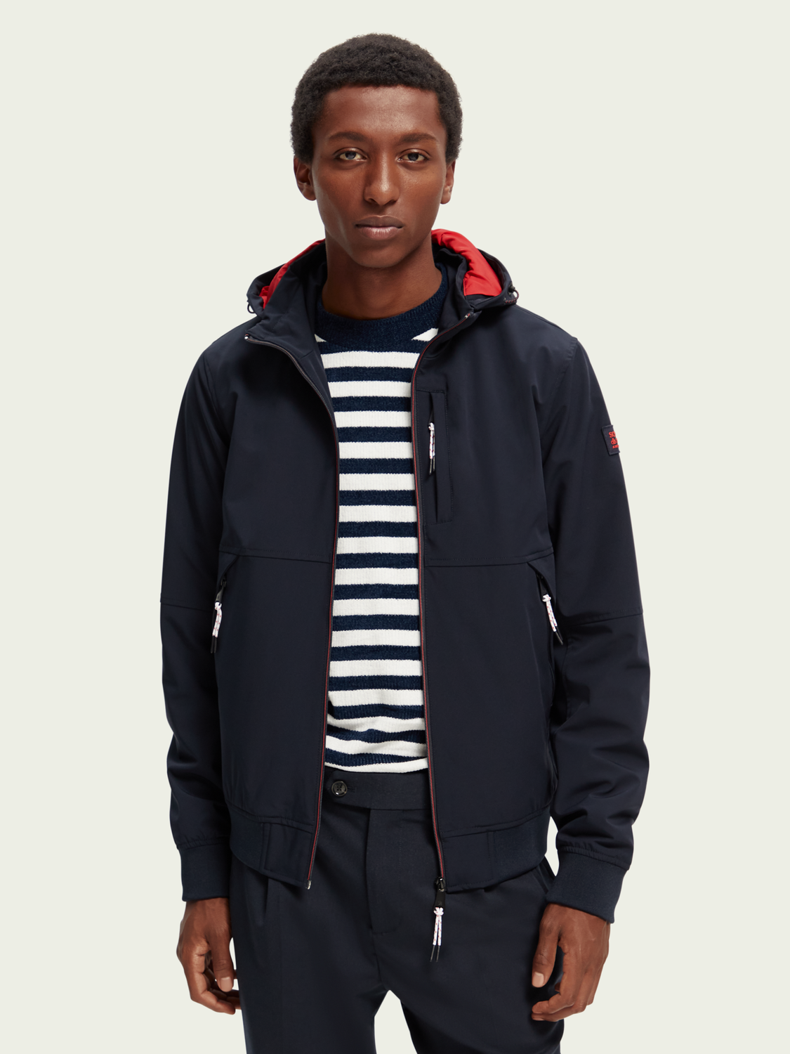 Stretch nylon hooded jacket