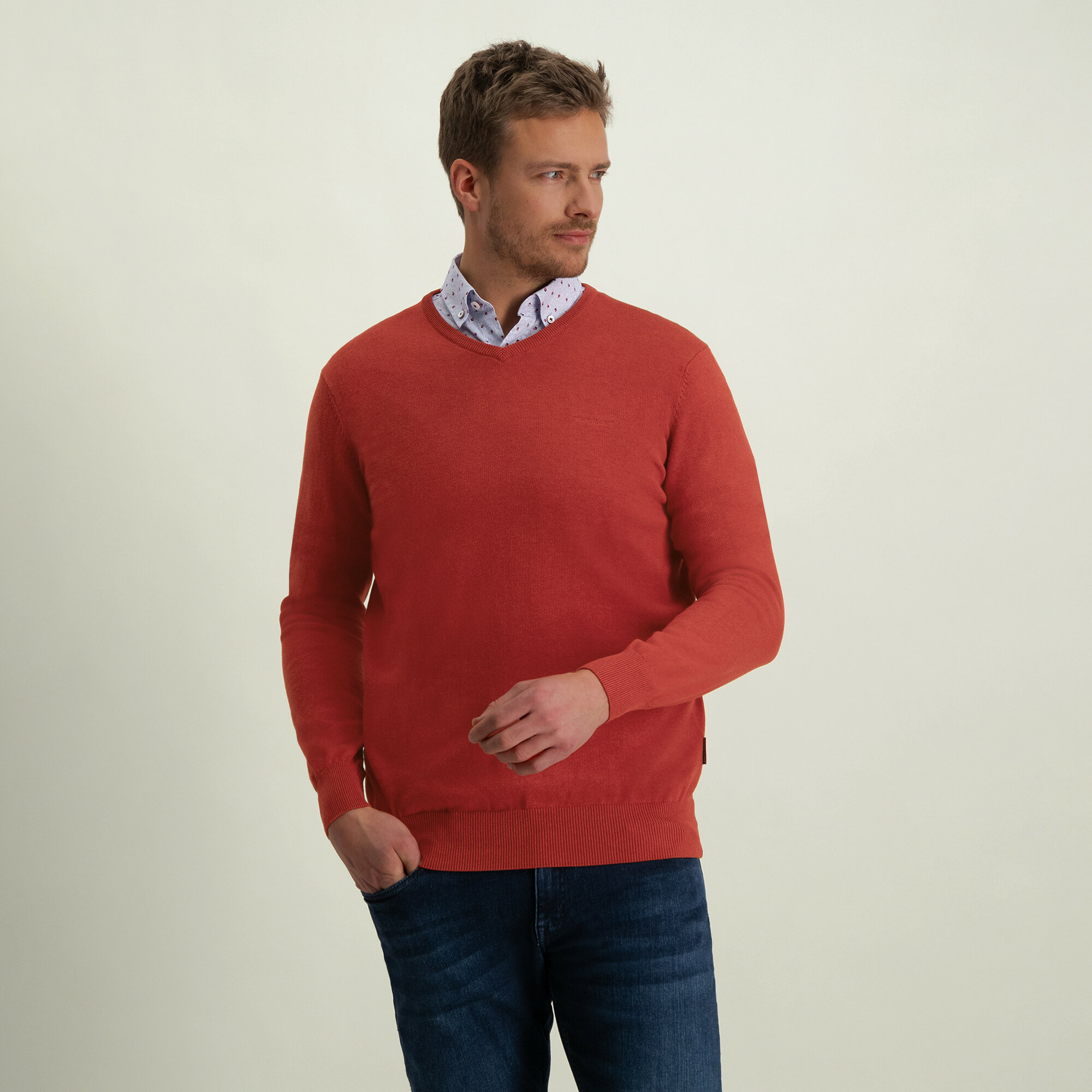 V-neck plain knit